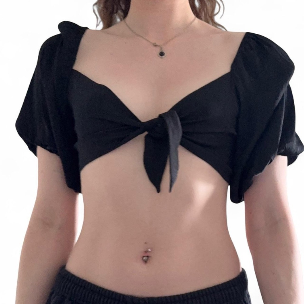 Kimchi Blue Black Tie-Front Top